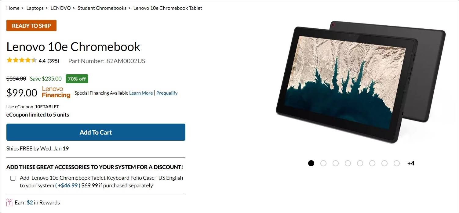 Lenovo 10e Chromebook Tablet $99 on sale $235 off